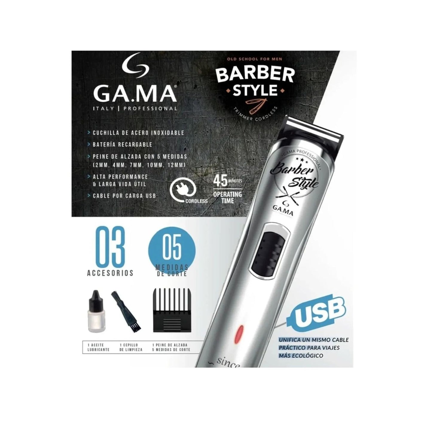 Cortapelo Trimmer Gama Gt 527 Barber Style Old School Usb