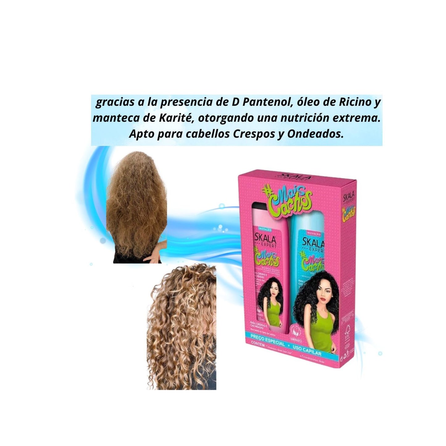 Kit Skala Mais Cachos Shampoo Acondicionador Rizos Hidratados
