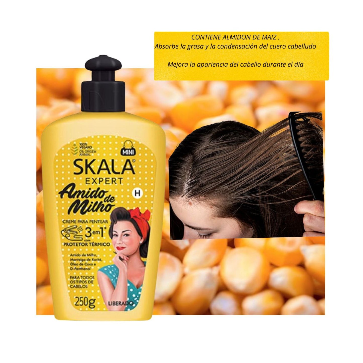 Crema de Peinar Almidón de Maíz Skala 250ml Protector Térmico Define