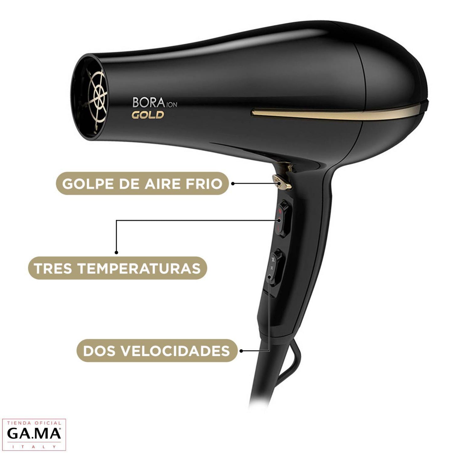 Secador Pelo Gama Italy Bora Gold Motor DC Boquilla Difusor 2200W