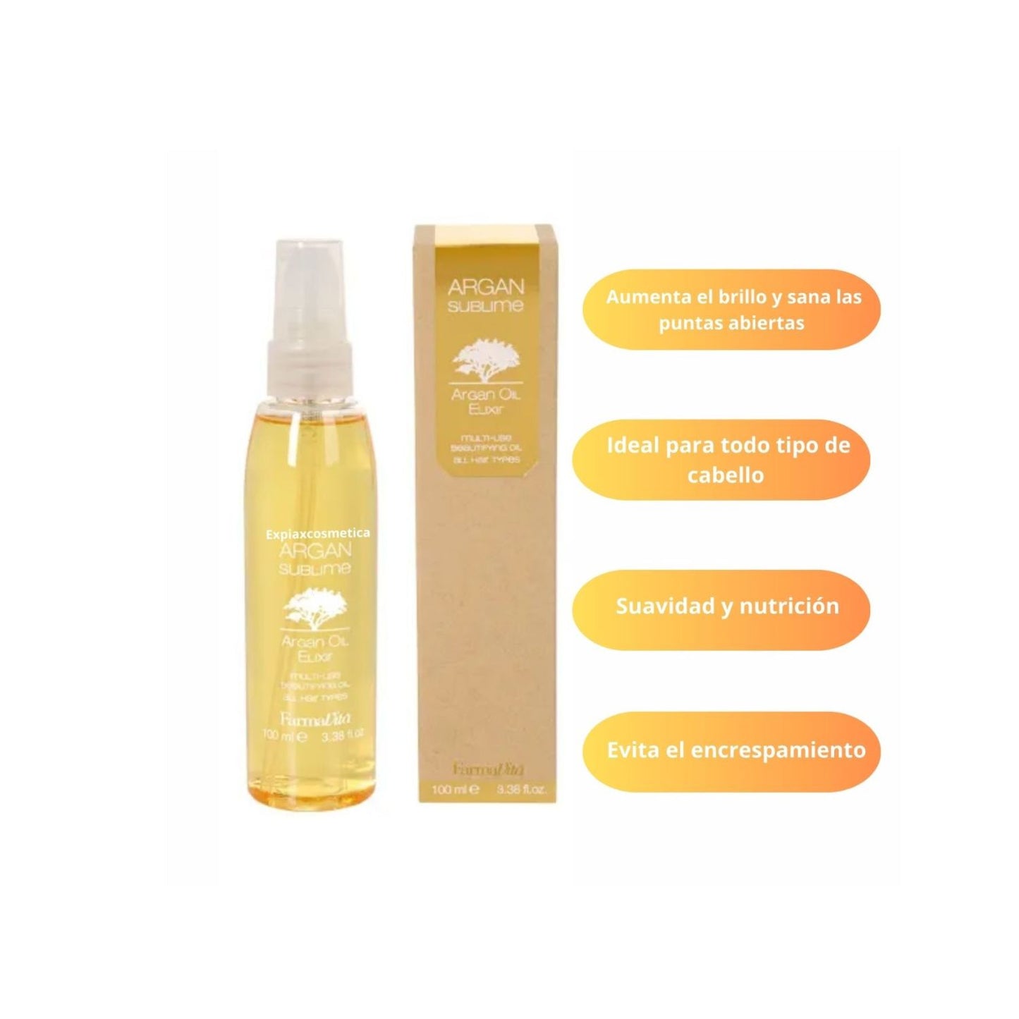 Aceite Farmavita Argan Sublime Elixir 100ml Aporta Brillo Suavidad