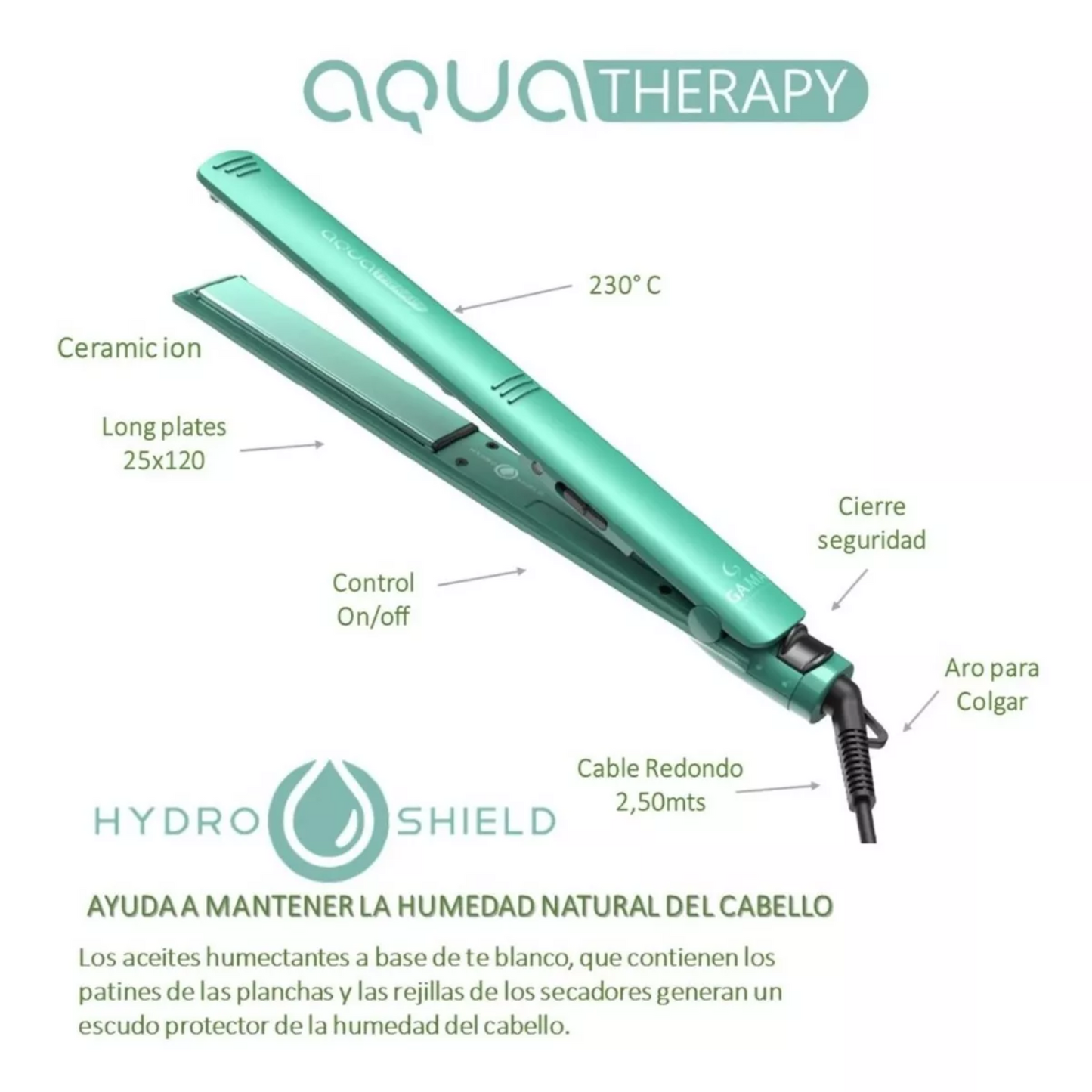 Plancha Alisadora Aqua Theraphy Gama Ceramic Ion Hidrata y Protege