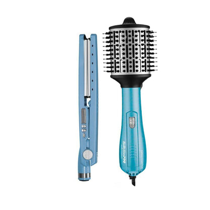 Kit Babyliss Pro Plancha 32mm y Cepillo Secador 64mm Celeste