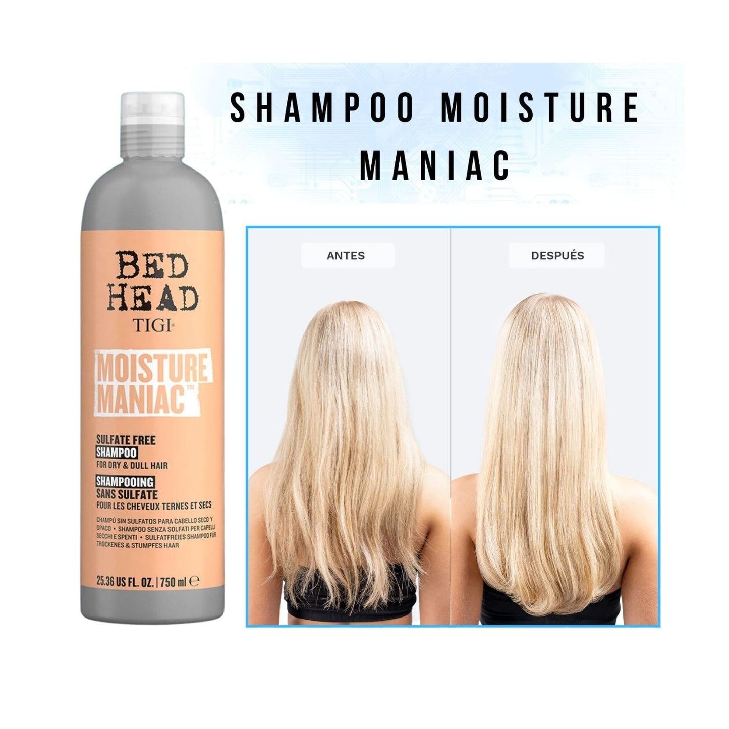 TIGI Bed Head Shampoo Moisture Maniac Revitalizante 750ml Cabello Seco