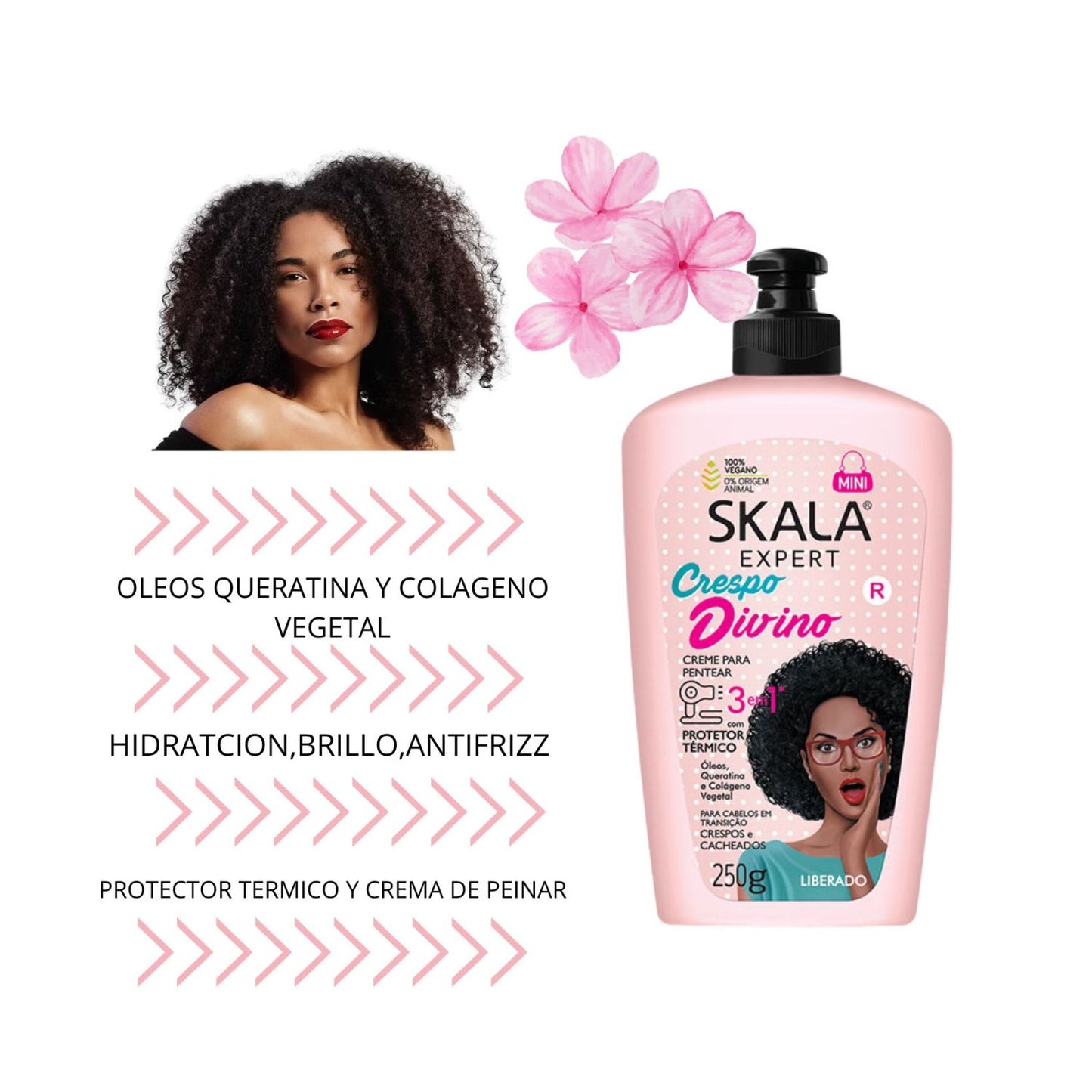 Crema para Peinar 3 en 1 Crespo Divino Skala 250g Hidrata Antifrizz.