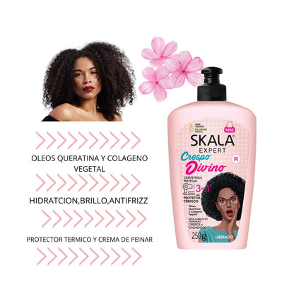 Crema para Peinar 3 en 1 Crespo Divino Skala 250g Hidrata Antifrizz.