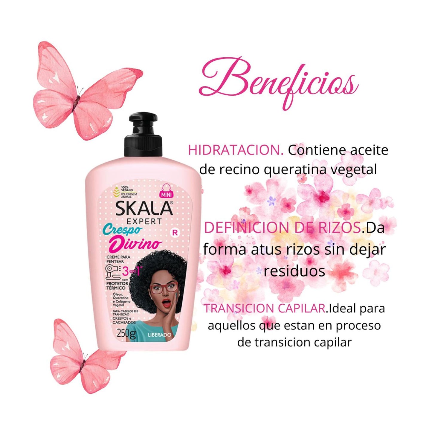 Crema para Peinar 3 en 1 Crespo Divino Skala 250g Hidrata Antifrizz.