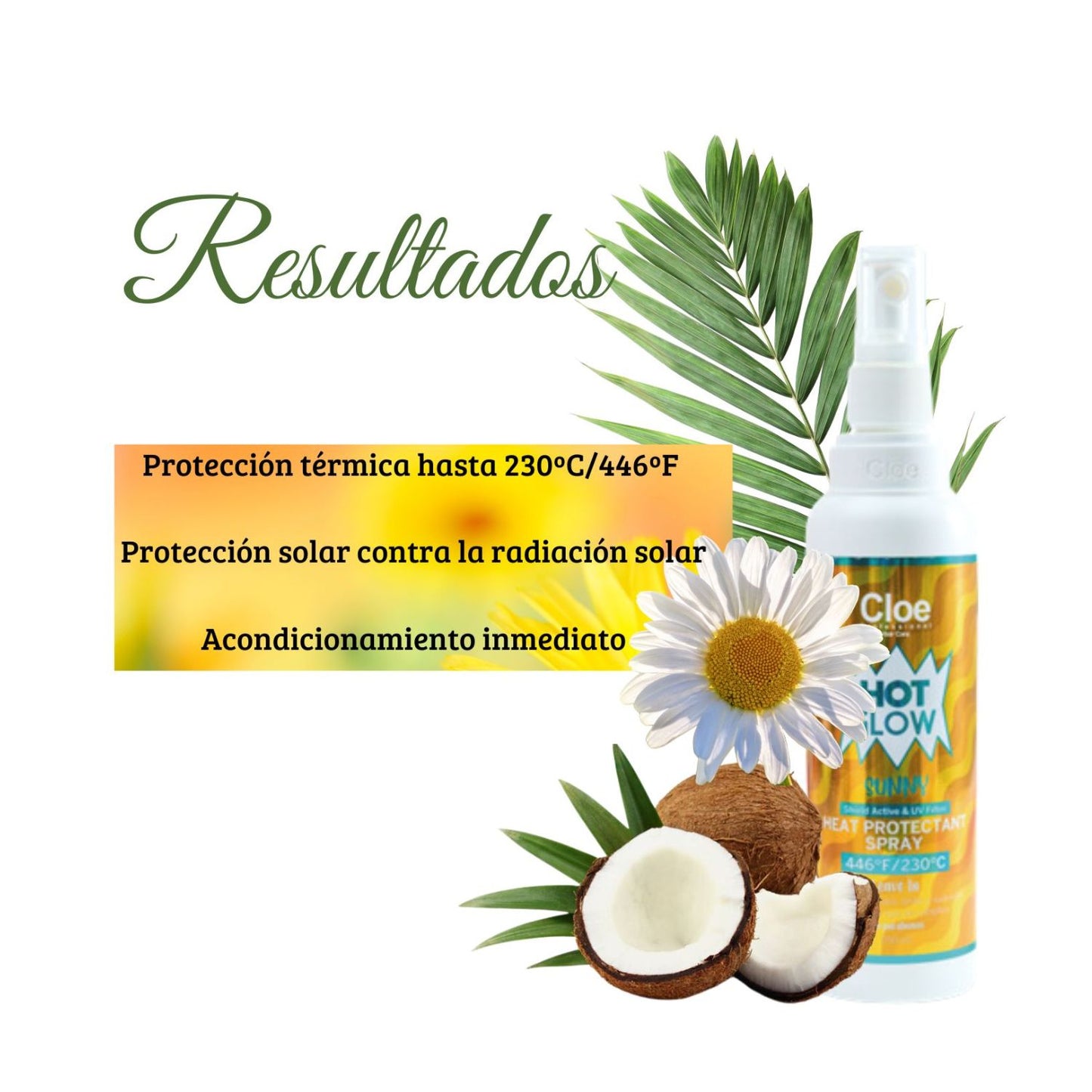 Protector Térmico Cloe Hot Glow Sunny  Antifrizz Aroma Coco.