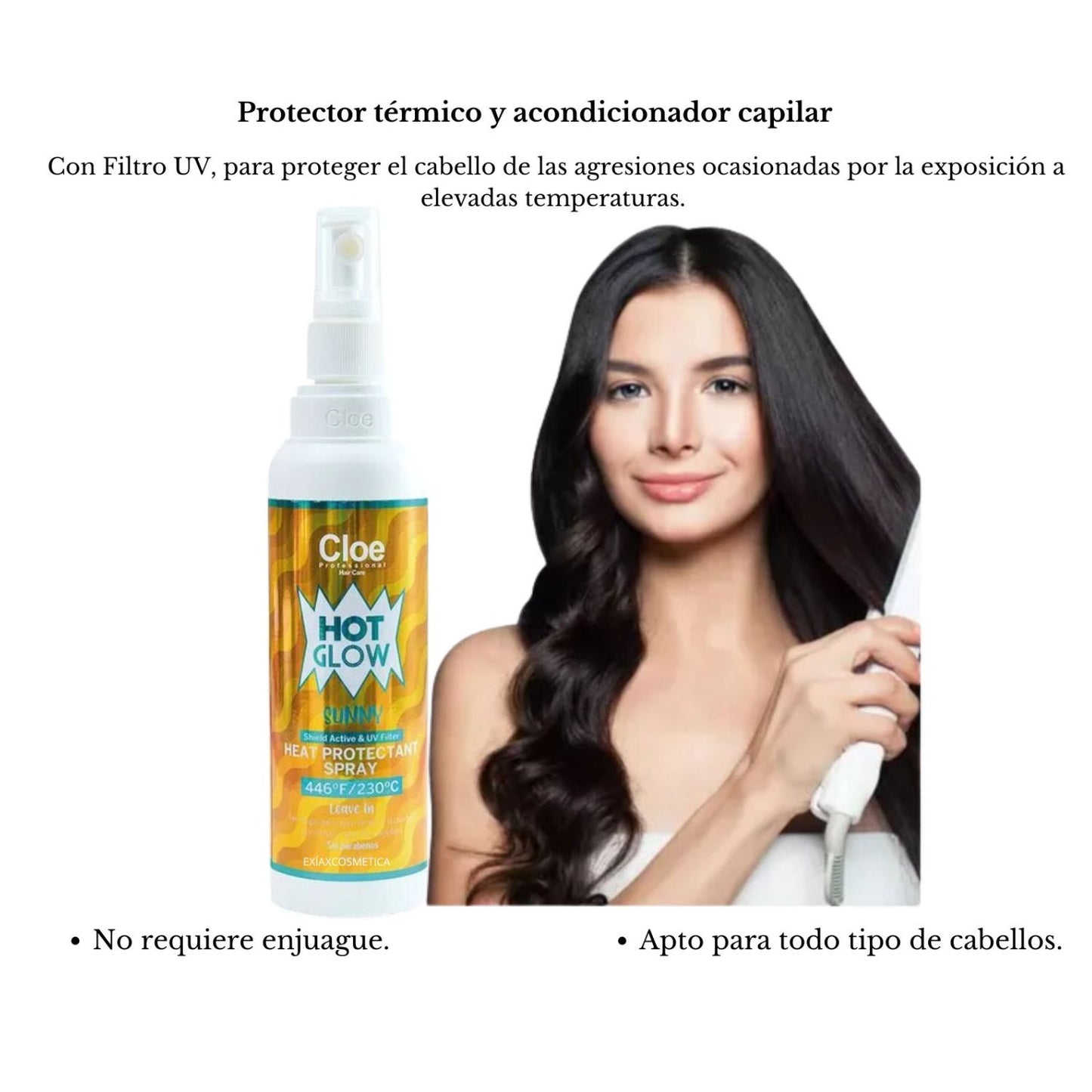 Protector Térmico Cloe Hot Glow Sunny  Antifrizz Aroma Coco.