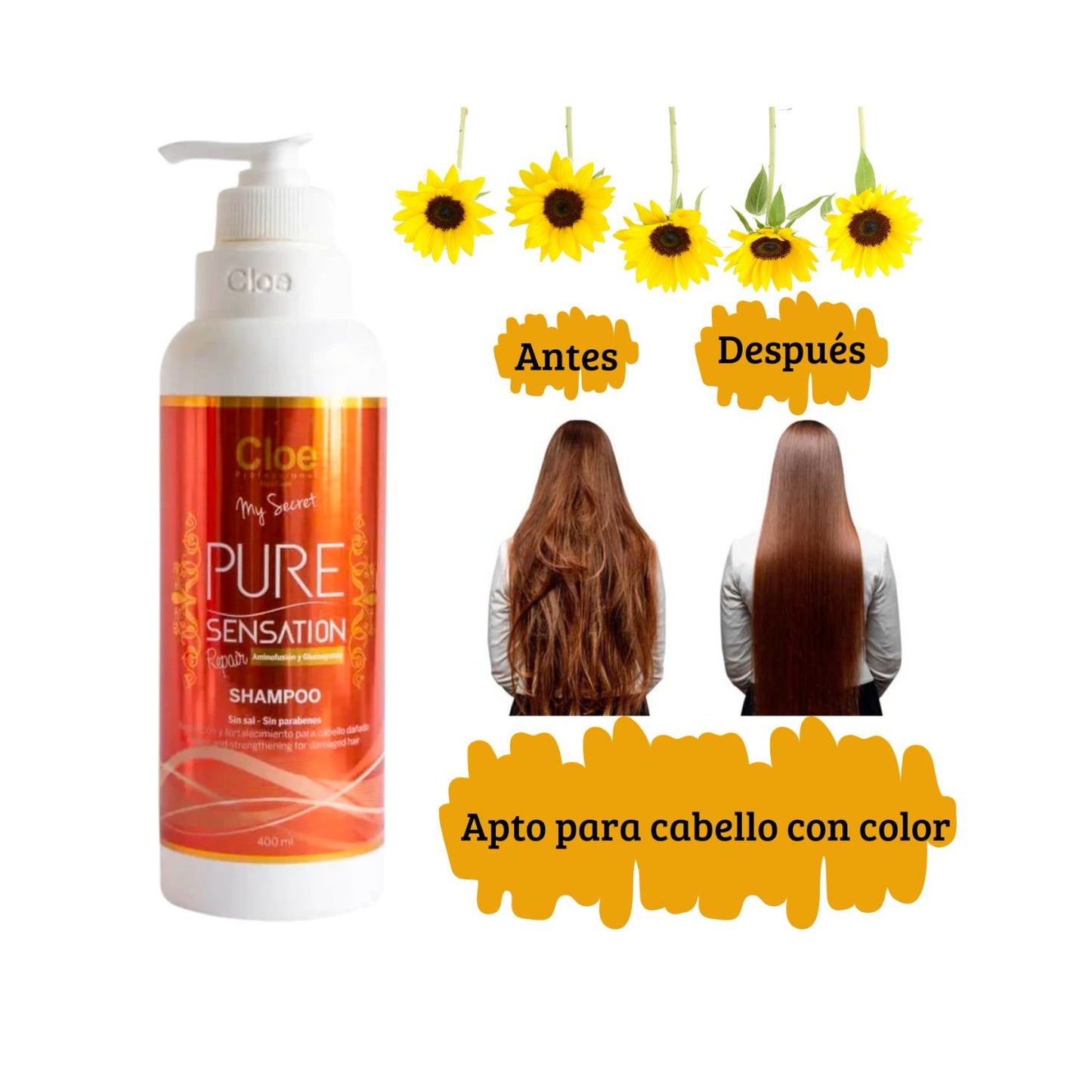 Shampoo Cloe Pure Sensation Repair 400ml Reparacion Fortalec