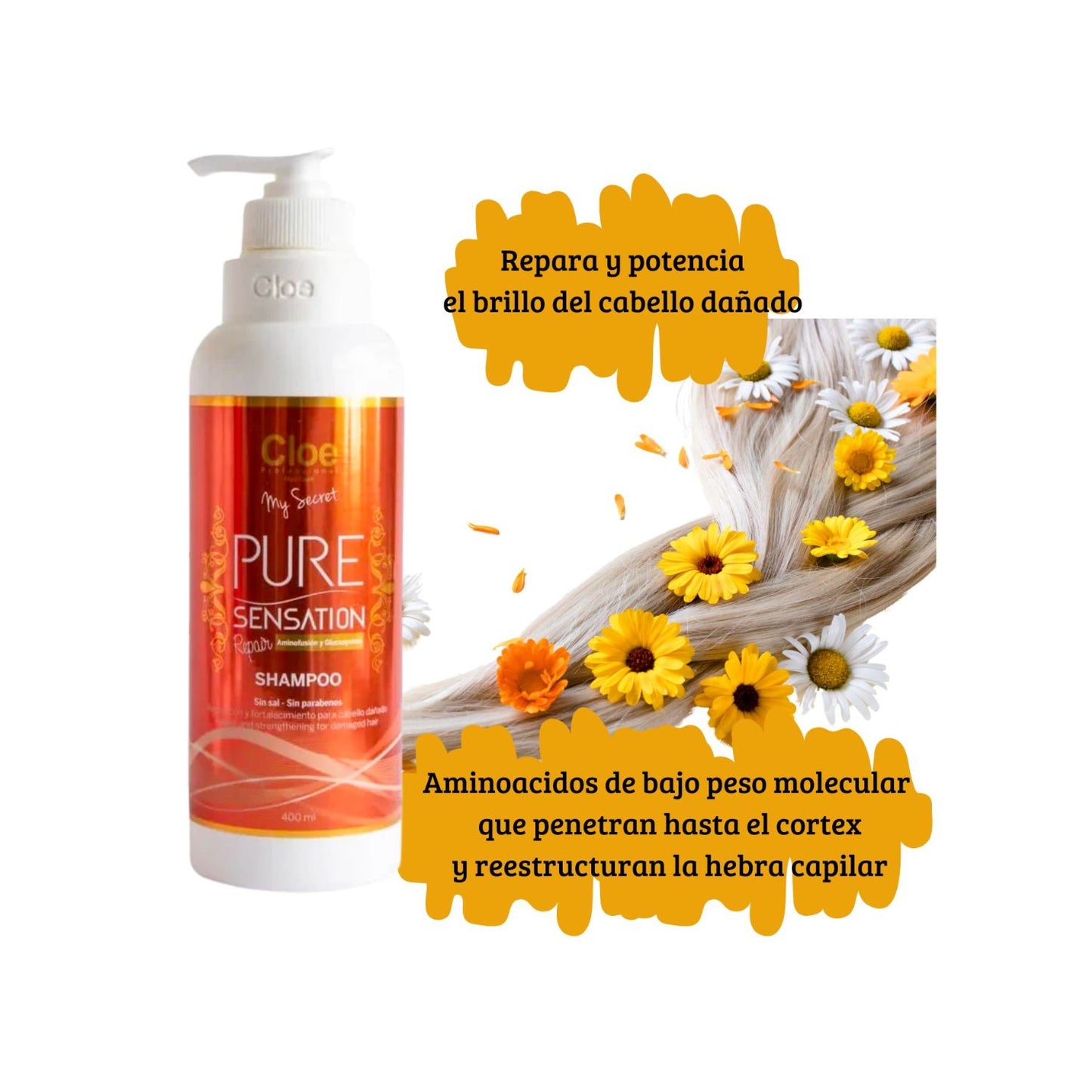 Shampoo Cloe Pure Sensation Repair 400ml Reparacion Fortalece