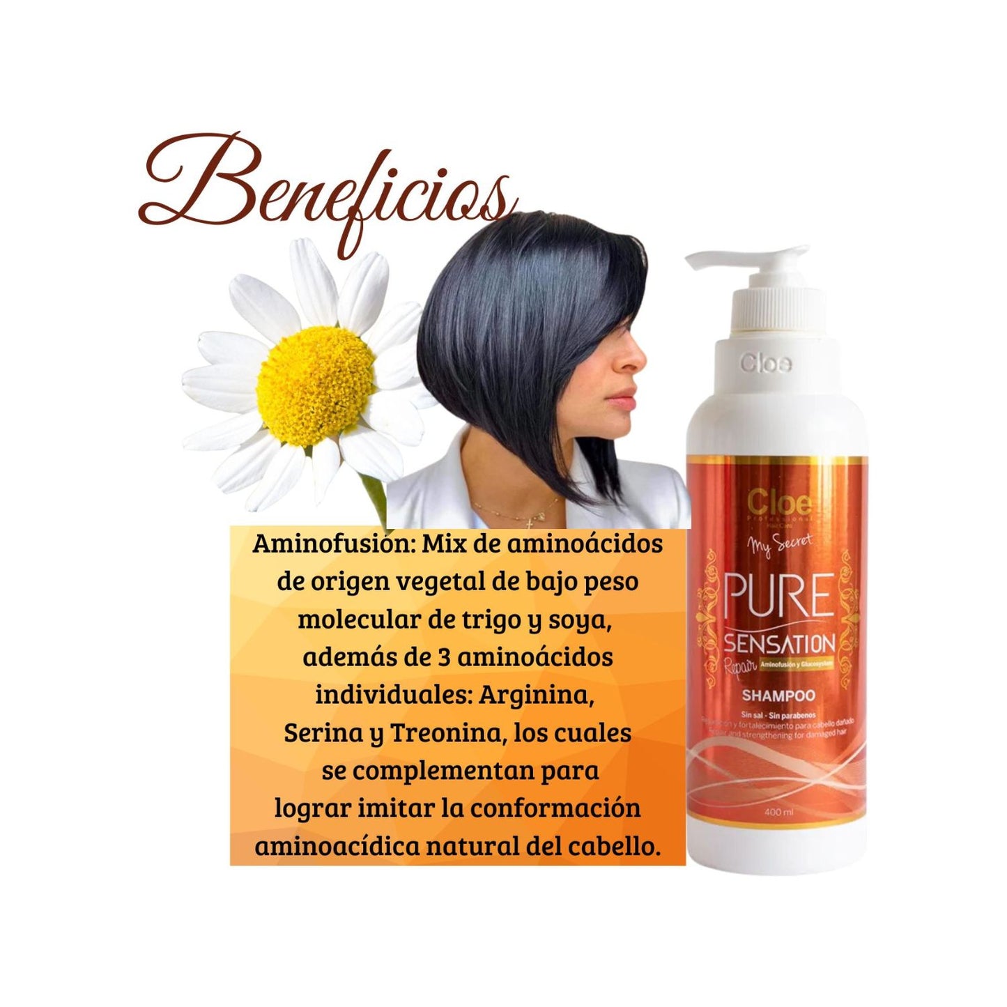 Shampoo Cloe Pure Sensation Repair 400ml Reparacion Fortalece