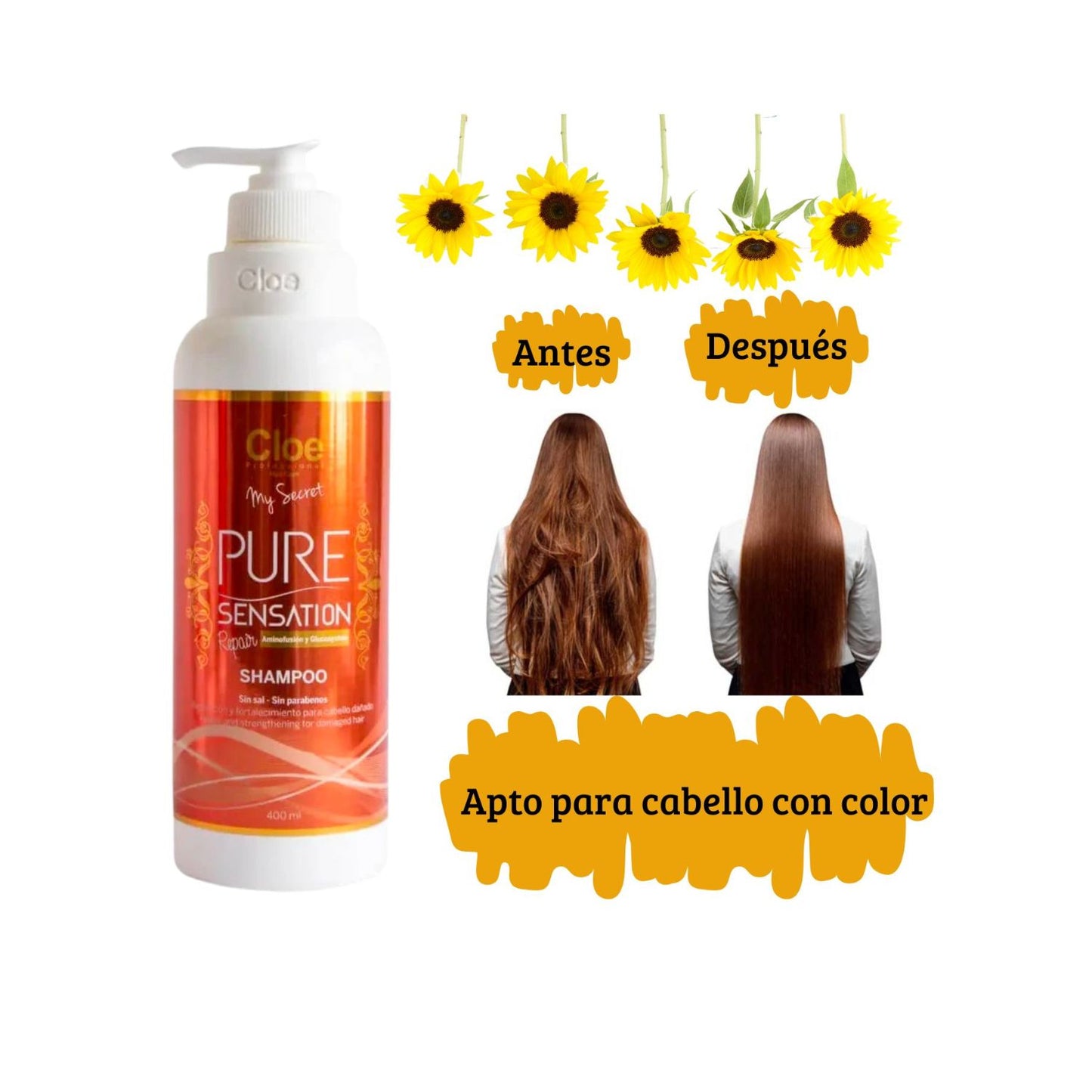 Shampoo Cloe Pure Sensation Repair 400ml Reparacion Fortalece