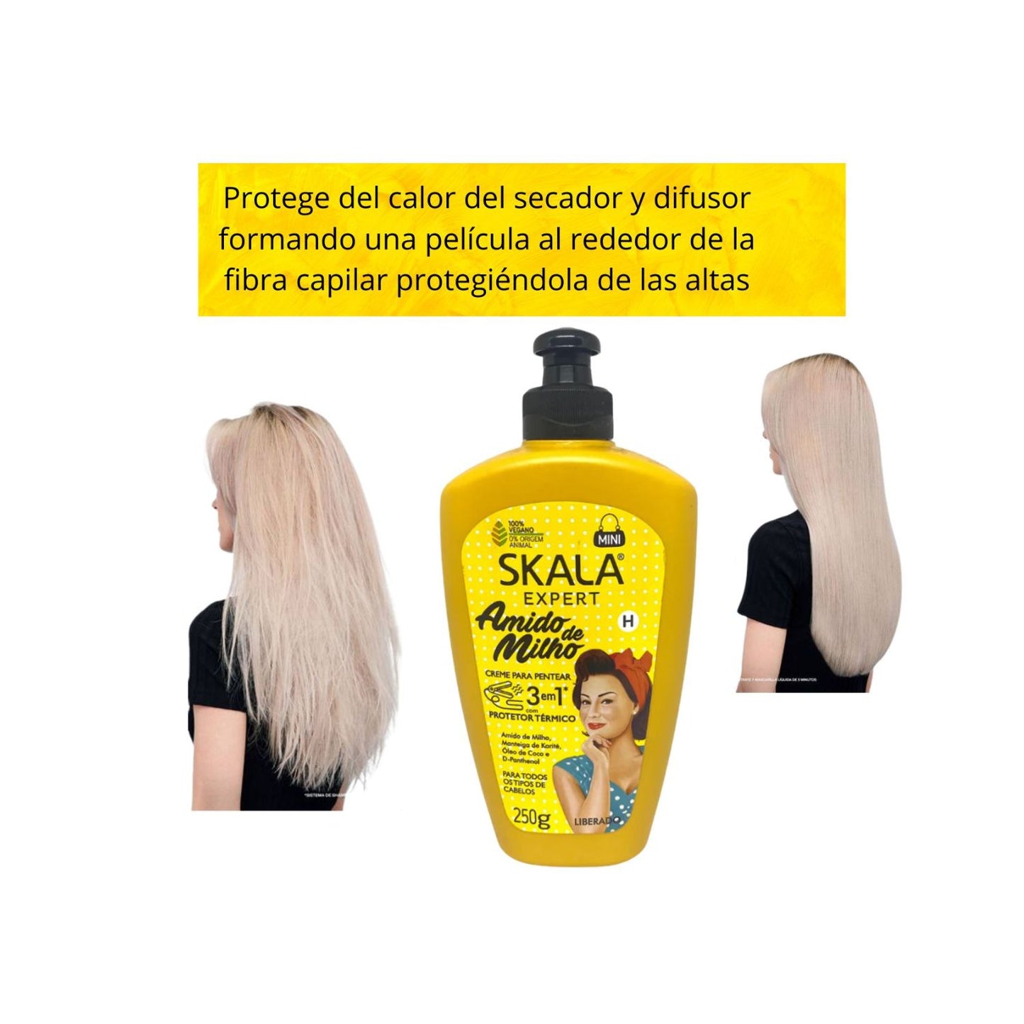 Crema de Peinar Almidón de Maíz Skala 250ml Protector Térmico Define