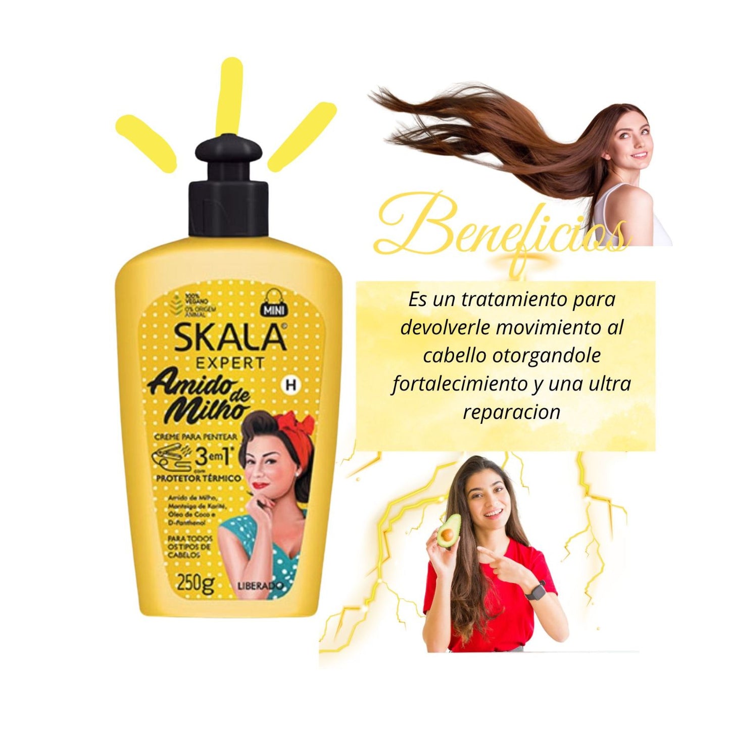 Crema de Peinar Almidón de Maíz Skala 250ml Protector Térmico Define