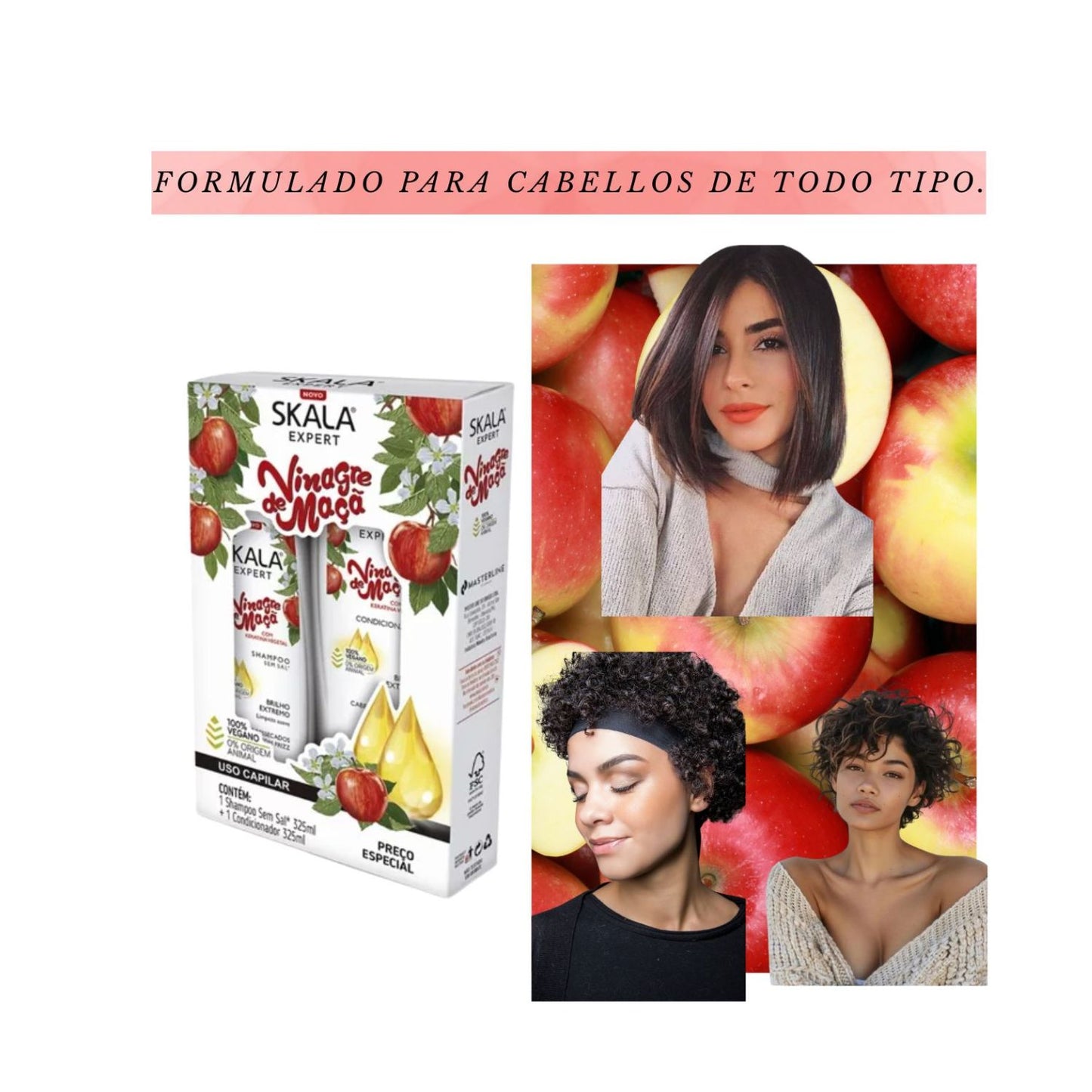Kit Skala Vinagre de Manzana Shampoo sin sal Acondicionador