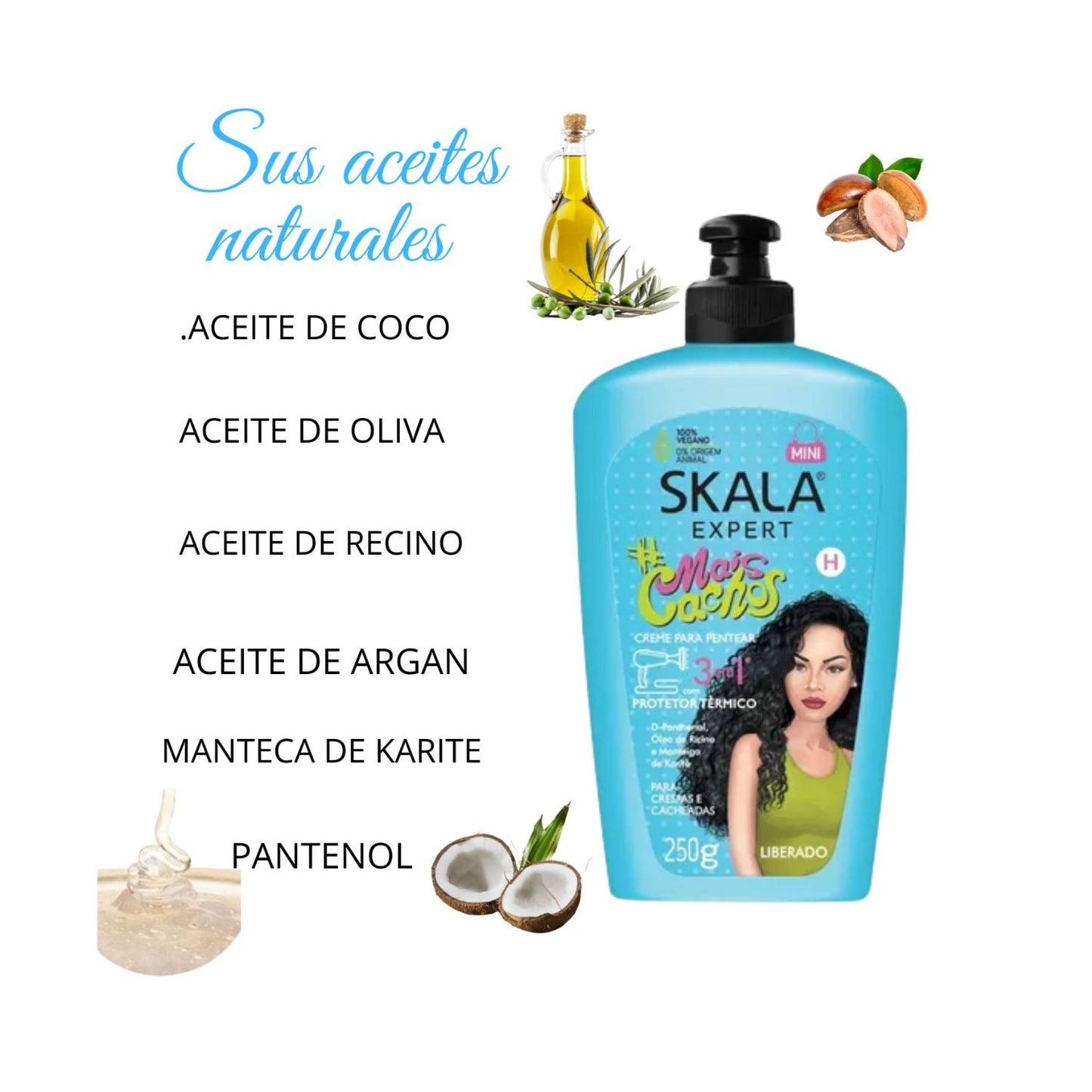 Crema Para Peinar 3 en 1 Mais Cachos Skala 250g Hidrata Brillo