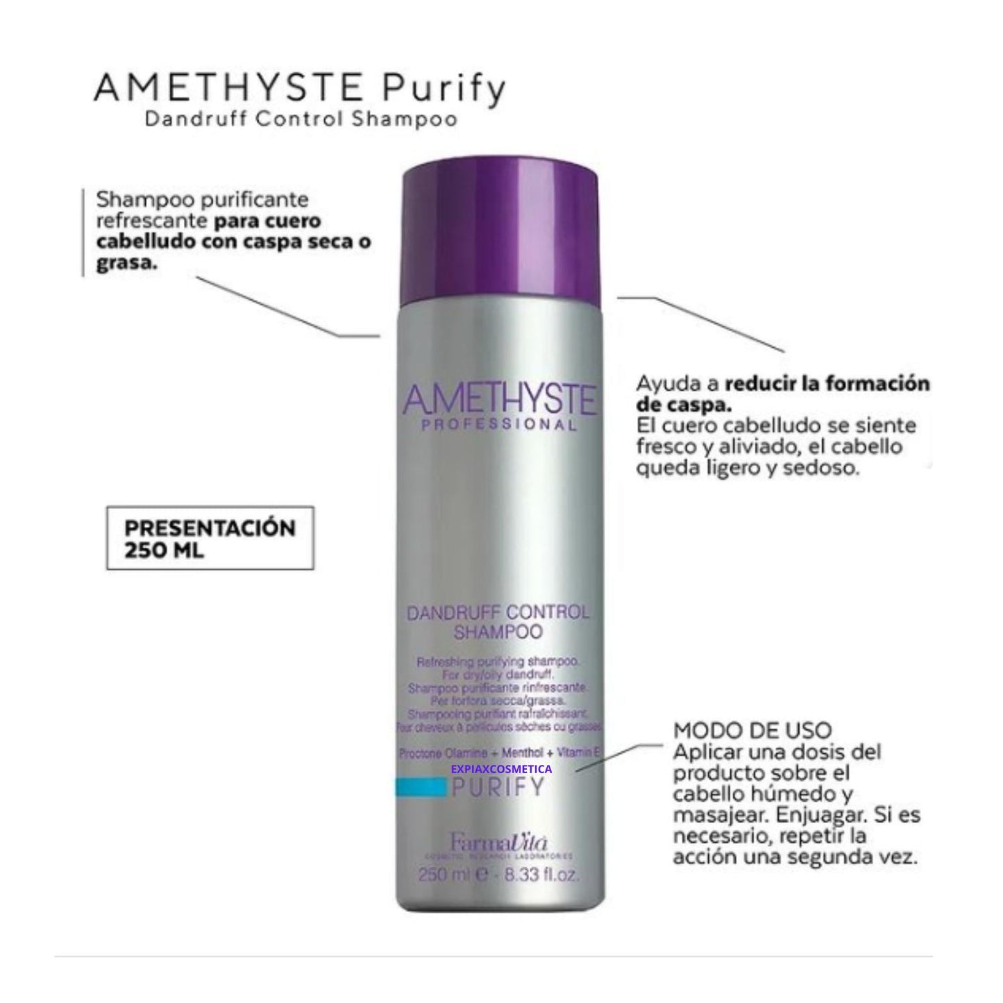 Shampoo Purifiy Amesthyste  Farmavita Control Caspa Hidrata