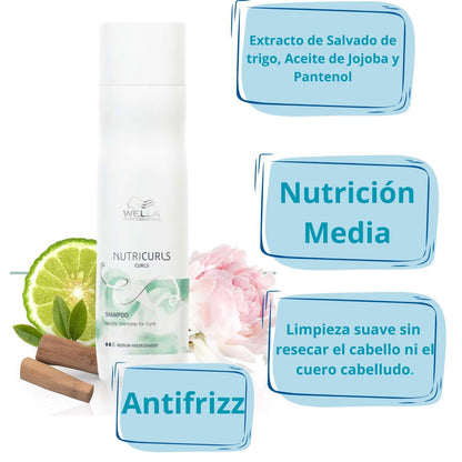 Shampoo Wella Nutricurls Micellar 250ml Rizos Hidrata Limpieza Suave
