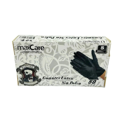 Guantes Negros de Latex Goma Maxcare 50 Unidades Talla S