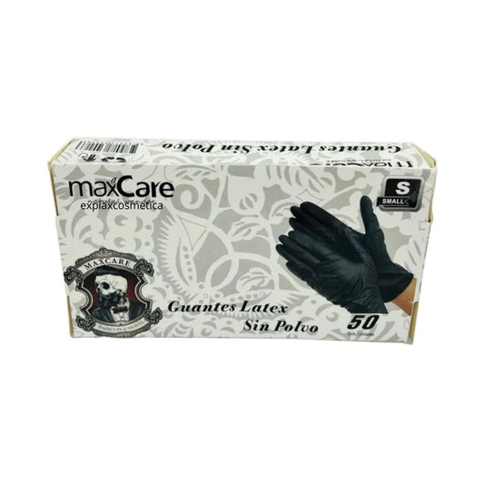 Guantes Negros de Latex Goma Maxcare 50 Unidades Talla S