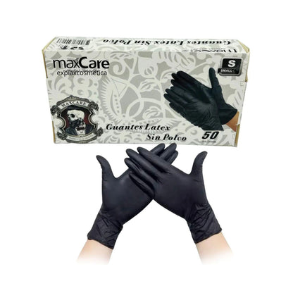 Guantes Negros de Latex Goma Maxcare 50 Unidades Talla S
