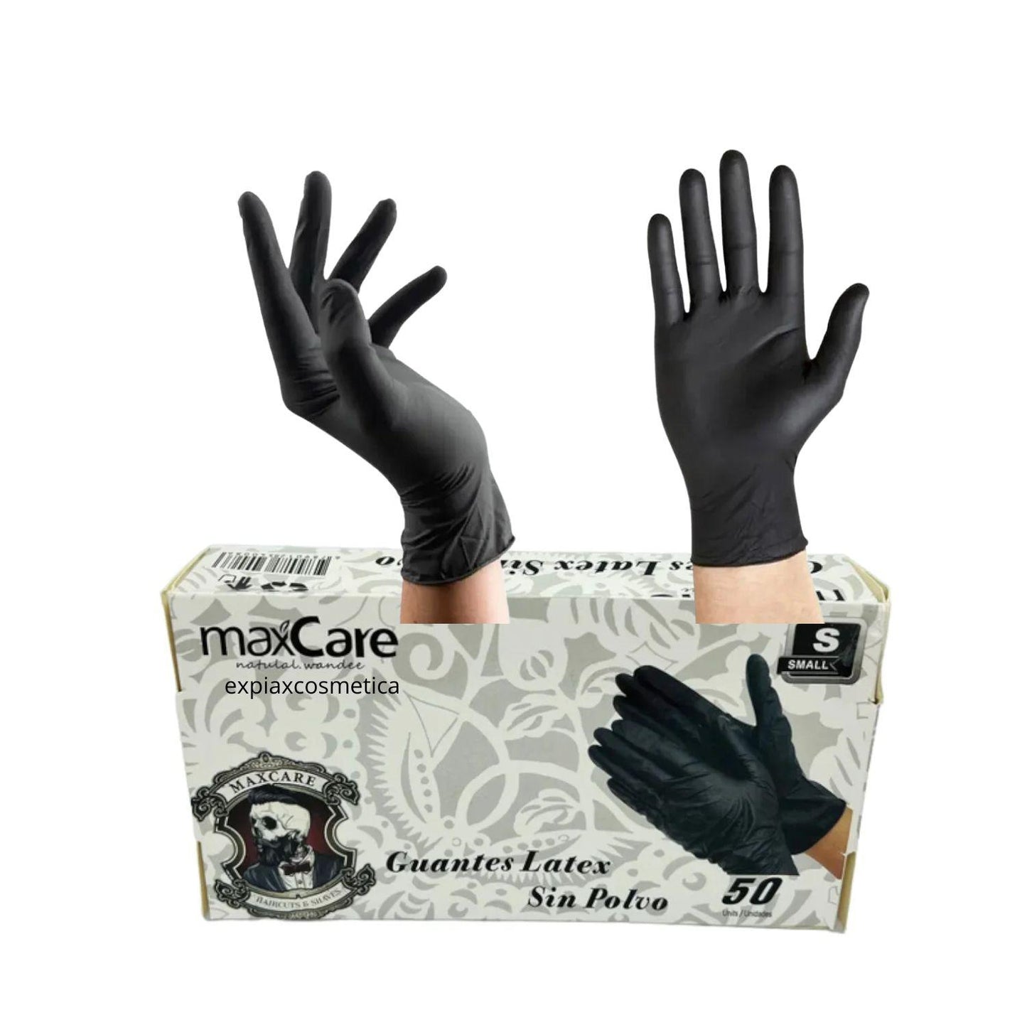 Guantes Negros de Latex Goma Maxcare 50 Unidades Talla S
