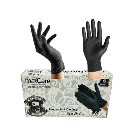 Guantes Negros de Latex Goma Maxcare 50 Unidades Talla S