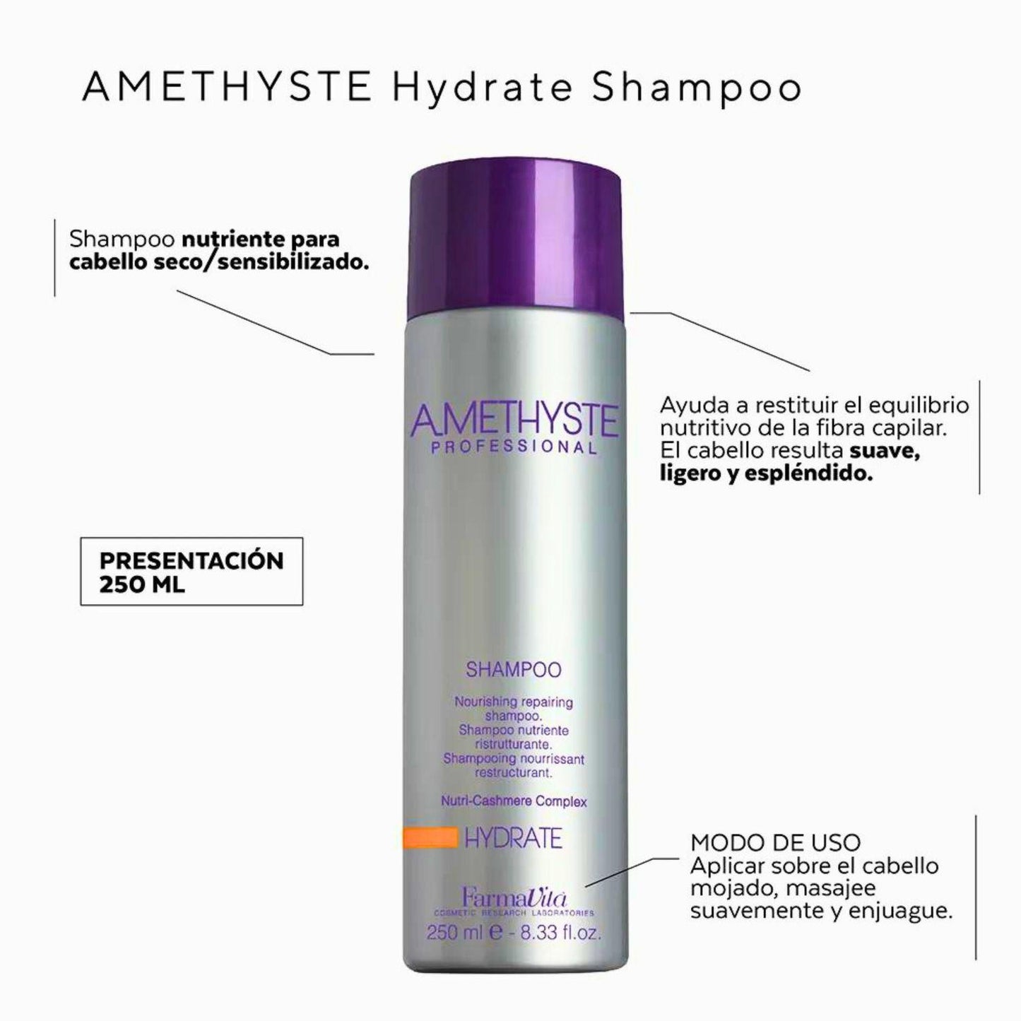 Shampoo Hydrate AMETHYSTE 250ml Farmavita Nutre Cabello Debi