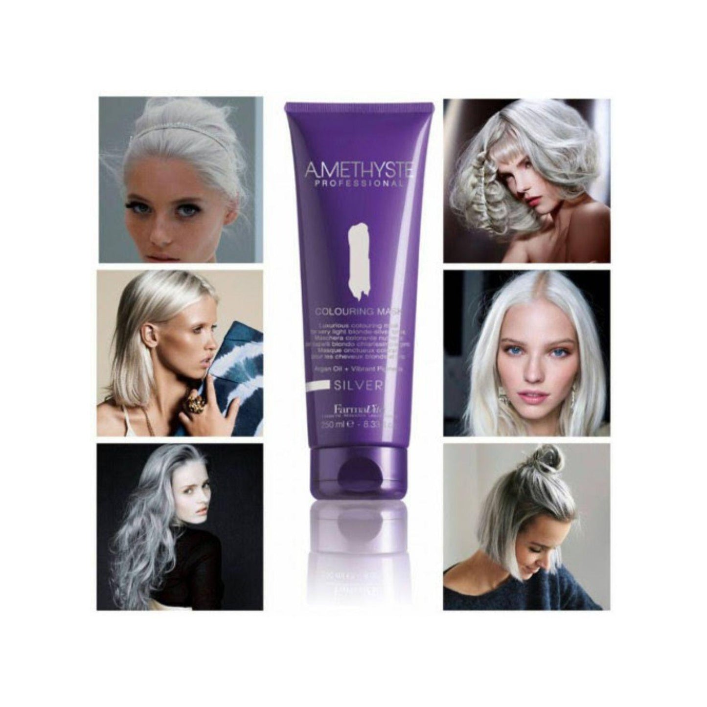Mascara Farmavita Amethyste Colorin Silver 250ml Cabellos Plateados