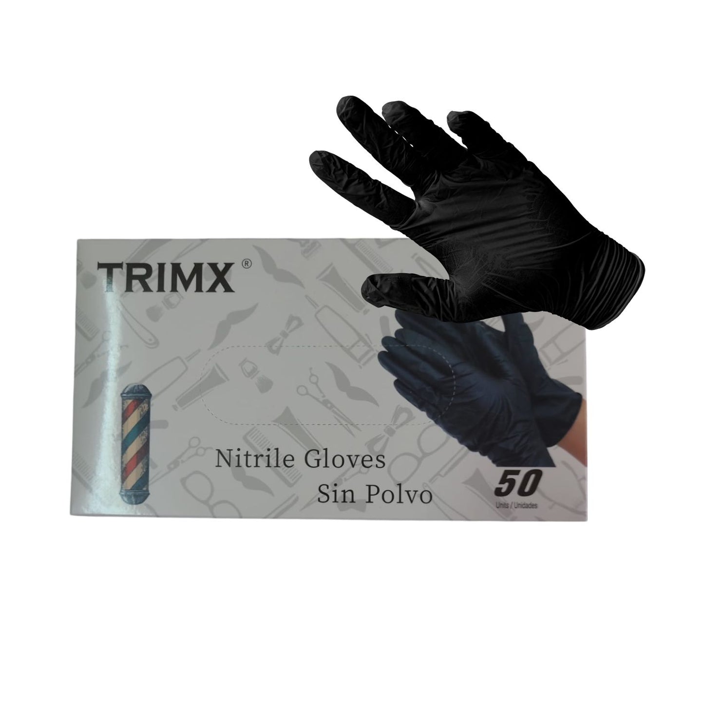 Guantes Negros de Latex Goma Trimx  50 Unidades Talla M